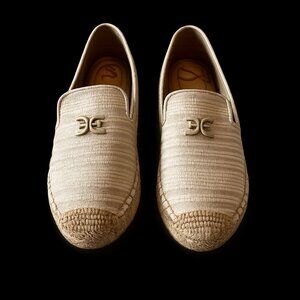 Sam Edelman Canvas Espadrille Loafers Cream Leather Lined Women’s 9.5